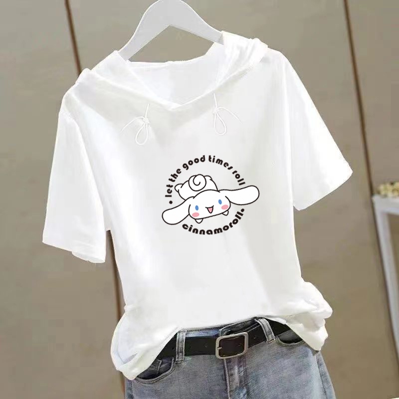 เสื้อกันหนาวแขนสั้นลําลอง มีฮู้ด ทรงหลวม พิมพ์ลาย แฟชั่นฤดูร้อน สไตล์เกาหลี สําหรับผู้หญิง