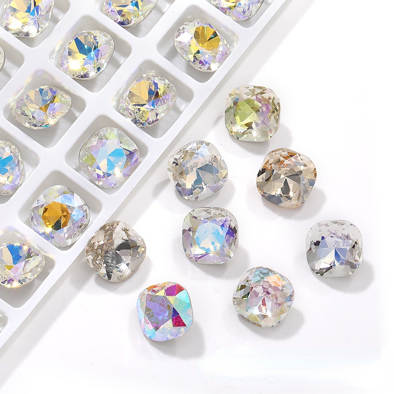 ขายดี พลอยเทียมคริสตัล ทรงสี่เหลี่ยม 3D 10 มม. สําหรับตกแต่งเล็บ DIY
