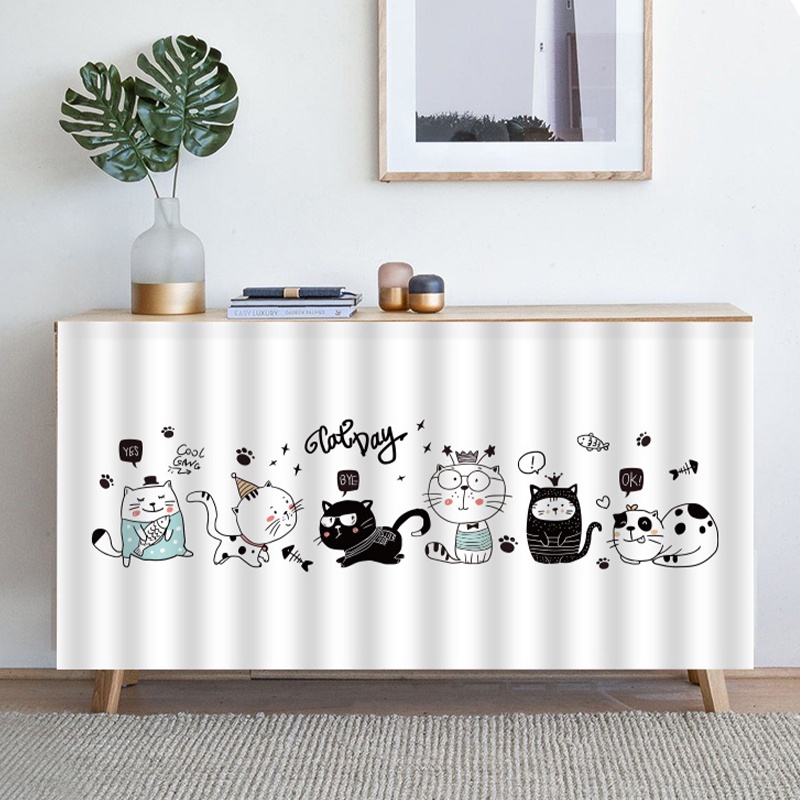 แนะนำ ผ้าม่าน 1เซ็ตการ์ตูนแมวตู้ผ้าม่านรอบกาวในตัวพรมห้องครัวอุปกรณ์ตกแต่งบ้าน ราคาพิเศษ มีเก็บเงินปลายทาง