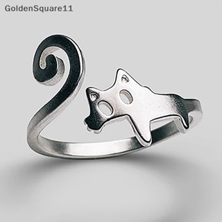 Goldensquare แหวนนิ้วมือ รูปแมวน่ารัก สีเงิน ปรับได้ เรียบง่าย เครื่องประดับ สําหรับผู้หญิง