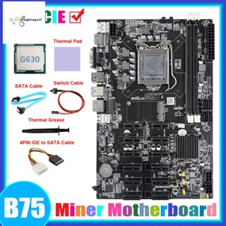 เมนบอร์ดขุด B75 12 PCIE ETH + G630 CPU + 4PIN IDE to SATA Cable + SATA Cable + Switch Cable + Thermal Grease + แผ่นความร้อน