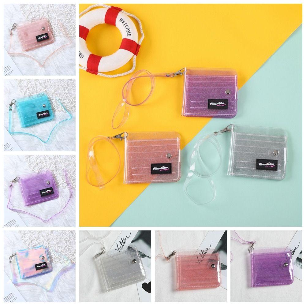แฟลชสกี้ กระเป๋าสตางค์ใส่บัตรเครดิต, สีเจลลี่พร้อมที่ใส่บัตรสายคล้องคอ, กระเป๋าสตางค์ใส พีวีซี ขนาดเล็ก นักเรียน