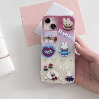 ใหม่ เคสโทรศัพท์มือถือ ซิลิโคนแข็ง กันกระแทก สองชั้น ลายการ์ตูนกระต่ายน่ารัก ไล่โทนสี สําหรับ Iphone 11 12 13 14Promax 14 12 11 14Pro plus