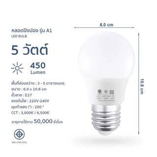 หลอดไฟ LED ขั้วเกลียว E27 ประหยัดไฟ ให้แสงสว่างมาก หลอดปิงปอง มีหลายขนาดให้เลือก