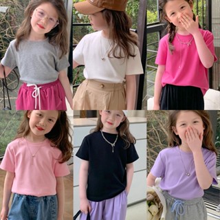 【เสื้อยืดเด็กผู้หญิง】เสื้อยืดแขนสั้น ผ้าฝ้าย 100% ทรงหลวม ลาย Budak Perempuan Bayi Baju สไตล์เกาหลี (1-15 ปี) (6 สี)