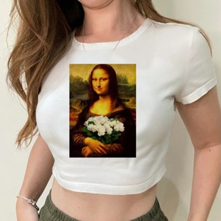 เสื้อครอปท็อป ลายกราฟฟิค Mona Lisa hippie 2000s 90s สไตล์วินเทจ สําหรับผู้หญิง