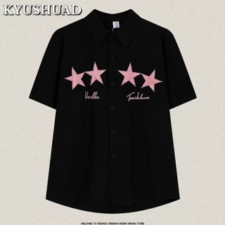 KYUSHUAD เสื้อสเวตเตอร์ถักแขนสั้นสำหรับบุรุษและสตรี,