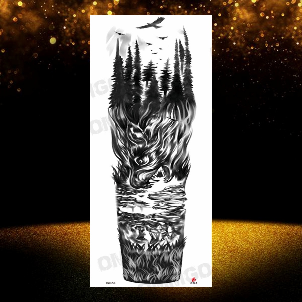 สติกเกอร์รอยสักชั่วคราว ลายสัตว์ ดอกไม้ กวีนิพนธ์ ทาโตส แขน ขนาดใหญ่ ล้างทําความสะอาดได้ สีดํา สําหรับผู้ชาย ผู้ใหญ่ - รูปที่ 3