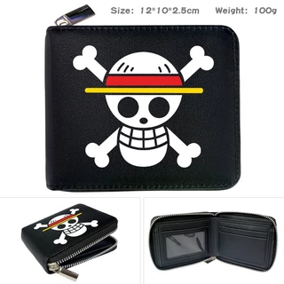 One Piece Luffy Fanily Black Simple Casual Student Short Wallet Boy Girl Cartoon ID Coin Purse