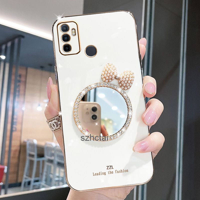 เคส oppo a53 a33 2020 หรูหรา มุก โบว์ กระจกแต่งหน้า ชุบ ซิลิโคน เคสโทรศัพท์ นิ่ม oppo a53 a33 2020