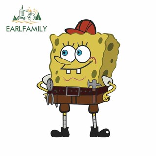 Earlfamily สติกเกอร์ลายการ์ตูน SpongeBob กันน้ํา 13 ซม. x 9.4 ซม. สําหรับติดตกแต่งกระจกรถยนต์