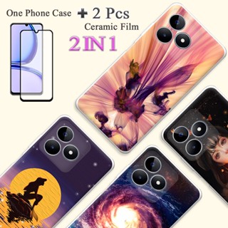 2 IN 1 Realme C53 Realme Nazro N53 TPU เคสซิลิโคนนิ่ม พร้อมตัวป้องกันหน้าจอเซรามิค แบบโค้ง