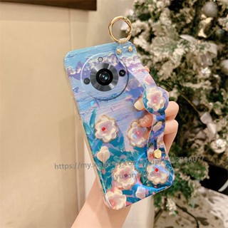 พร้อมส่ง เคสโทรศัพท์มือถือแบบนิ่ม TPU กันกระแทก ลายดอกไม้ พร้อมสายคล้องข้อมือ ขาตั้งวาง สไตล์เรโทร สําหรับ Realme 11 Pro Pro+ Realme 10T 5G Phone Case เคส