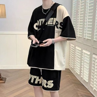 เสื้อยืดแขนสั้นชายวัยรุ่นฤดูร้อน INS แฟชั่นแบรนด์วาฟเฟิคนักเรียนชุดชุดกีฬาลำลองสุดหล่อ M-3XL