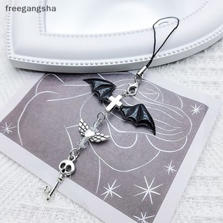 [FREG] Black Punk Y2K Phone Pendant Chain Cool Girl Sweet Charm With Cross Butterfly Accessories For Phone Bag Lanyard Keychain FDH