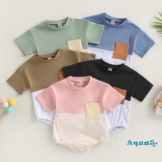 Aqq- ชุดรอมเปอร์ บอดี้สูท คอกลม แขนสั้น สีตัดกัน ฤดูร้อน ลําลอง สําหรับเด็กผู้ชาย เด็กผู้หญิง