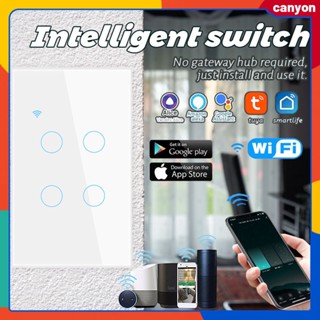 1/2/3/4gang Tuya Wifi Smart Switch Neutral Wired Wall Touch Switch Timing ฟังก์ชั่นนับถอยหลัง Capacitive Touch Sense Hands-free Voice Control canyon