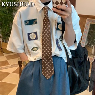 KYUSHUAD เทรนด์แฟชั่นสไตล์วัยรุ่นยอดนิยมเสื้อแขนยาว (ฟรีเนคไท) เสื้อเชิ้ตผู้ชาย