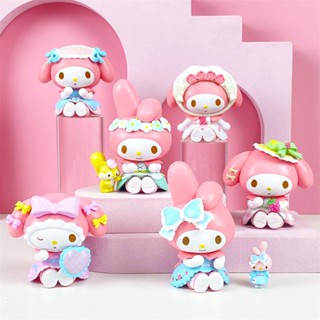 โมเดลฟิกเกอร์ PVC รูปการ์ตูน My Melody Tea Party Series Kawaii สําหรับตกแต่งบ้าน 6 ชิ้น ต่อชุด