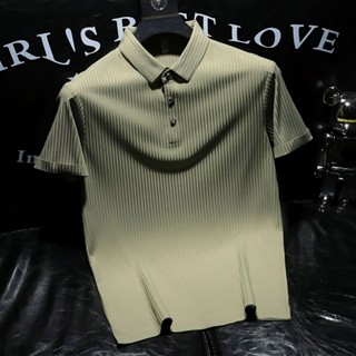 เสื้อโปโล ผ้าเรยอน ปักลาย สีพื้น ระดับไฮเอนด์ สําหรับผู้ชาย