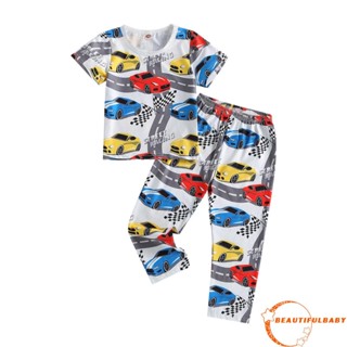 Beautym- ชุดนอน เสื้อยืด คอกลม แขนสั้น พิมพ์ลายรถยนต์ พร้อมกางเกง แฟชั่นฤดูร้อน สําหรับเด็กผู้ชาย
