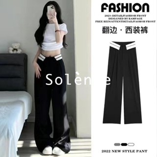 Solenne  กางเกงขายาว กางเกงยีสน์ผู้หญิง ทรงหลวม ๆ ตรง Retro Hip Hop Pants 2023 NEW Style สวย Comfortable Beautiful รุ่นใหม่ A93L01P 36Z230909