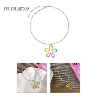 Youyo สร้อยคอโช้กเกอร์ ลูกปัดสีรุ้ง กลวง ลายดอกไม้ สําหรับผู้หญิง วัยรุ่น