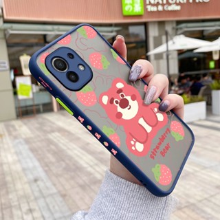 เคสโทรศัพท์มือถือ ซิลิโคนนิ่ม กันกระแทก ลายการ์ตูนหมี สตรอเบอร์รี่ สําหรับ Xiaomi 11 11 Lite 4G 11 Lite 5G 11 Lite 5G Ne 11 Pro 11 Ultra