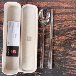 Zwilling ช้อนส้อมตะเกียบ สเตนเลส 304 แบบพกพา สําหรับนักเรียน สํานักงาน คนงาน เดินทาง