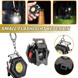 Mini LED Flashlight USB Rechargeable COB Keychain Light Magnet Bottle Opener