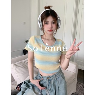 Solenne  เสื้อครอป เสื้อยืดผู้หญิง ครอป baby tee สาวเรโทร 2023 NEW Style Trendy Comfortable ins ทันสมัย A99J00Y 36Z230909