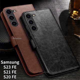 Samsung S23 FE 5G Luxury Flip Leather Phone Casing For Samsung Galaxy S23 S21 S20 FE S23FE S21FE S20FE 4G 5G Card Slot wallet Magnetic Bracket Phone Case Shockproof Back Cover