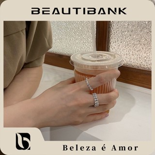 Beautibank แหวนเพชร แบบยืดหยุ่น สองแถว ประดับเพชร หลายชั้น