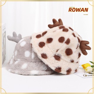 Rowans หมวกบักเก็ต กันแดด ขนเฟอร์เทียม ขนนิ่ม ลายเขากวางน่ารัก สําหรับกลางแจ้ง