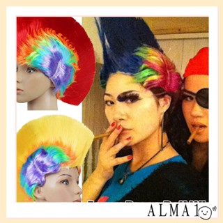 Alma วิกผมธรรมชาติ วิกผมฟู สีรุ้ง สีแดง และสีเหลือง ฮาโลวีน