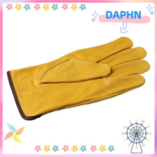 DAPHS ถุงมือเชื่อมบัดกรี หนังวัว ไซซ์ L ทนไฟ สีเหลือง สําหรับเตาผิง ทําอาหาร เบเกอรี่ 1 คู่