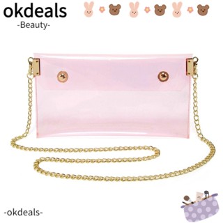 OKDEALS กระเป๋าสตางค์ กระเป๋าคลัทช์ สะพายข้าง หนัง PU แบบใส น่ารัก สําหรับผู้หญิง