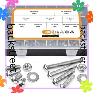 Backstreet ชุดสกรูน็อต หกเหลี่ยม สเตนเลส 304 8 ขนาด ความยาว 3/8 นิ้ว เป็น 2 นิ้ว 1/4-20 UNC สําหรับซ่อมแซม 300 ชิ้น