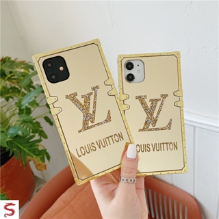 เคสโทรศัพท์มือถือแบบนิ่ม ทรงสี่เหลี่ยม ลาย L/V สีทอง แฟชั่นหรูหรา สําหรับ iphone 14 Pro Max case 13 12 Mini 11 XS XR 8 7 6 Plus SE2