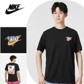 Nike เสื้อยืดลําลอง ผ้าฝ้ายแท้ 100% แขนสั้น พิมพ์ลาย สไตล์มินิมอล ระบายอากาศ สําหรับผู้ชาย