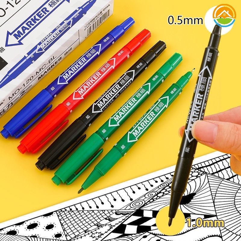 ปากกามาร์กเกอร์ แบบสองหัว กันน้ํา แห้งเร็ว 4 สี สําหรับวาดภาพกราฟฟิติ เครื่องเขียนนักเรียน โรงเรียน