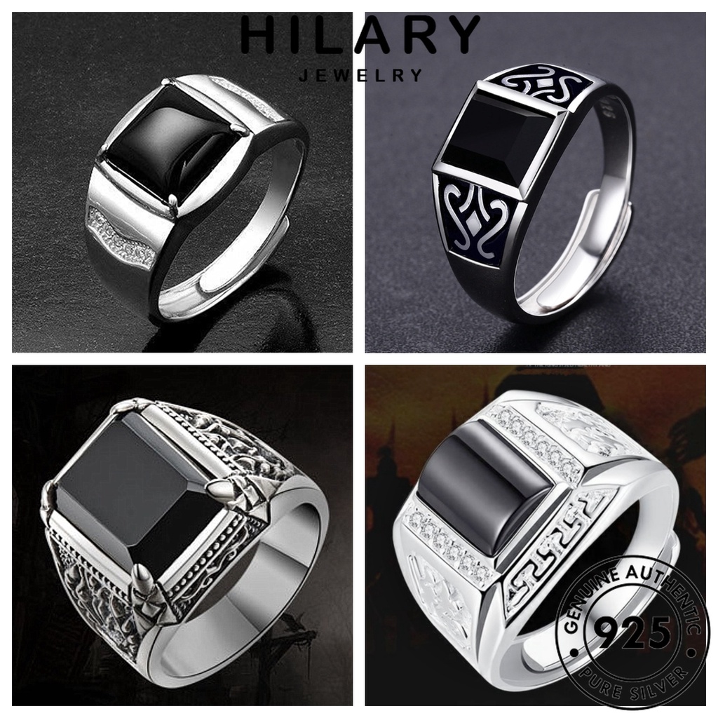 HILARY JEWELRY Silver นิลดำ แท้ เรียบง่าย แฟชั่น ออบซิเดียน เครื่องประดับ เกาหลี ต้นฉบับ เงิน ผู้ชาย 925 แหวน เครื่องประดับ เพชรดำ M090