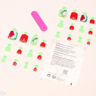 เล็บปลอม แบบสั้น เต็มเล็บ สีแดง สีเขียว พร้อมแถบกาว