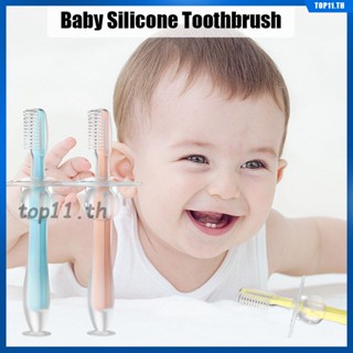 Baby Training Silicone Three-dimensional Milk Toothbrush with Standing Suction Cup Silicone Toothbrush With Baffle เหมาะสำหรับทารกอายุ 1-3 ปี ปลอดสาร Bpa (top11.th.)