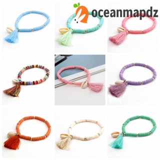 Oceanmapdz สร้อยข้อเท้าอะคริลิค ประดับพู่ หลากสี สไตล์โบโฮ วินเทจ แฮนด์เมด ยืดหยุ่น ปรับได้