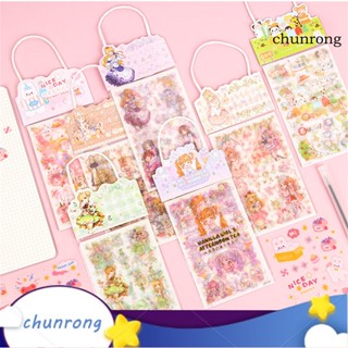 Chunrong สติกเกอร์เทปกาว ลายการ์ตูน กันน้ํามัน มีกาวในตัว DIY สําหรับติดตกแต่งสมุดโน้ต 4 ถุง