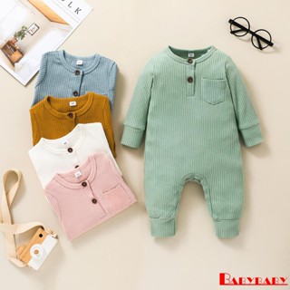 Babybaby- ชุดจั๊มสูท คอกลม แขนยาว สีพื้น สําหรับทุกเพศ