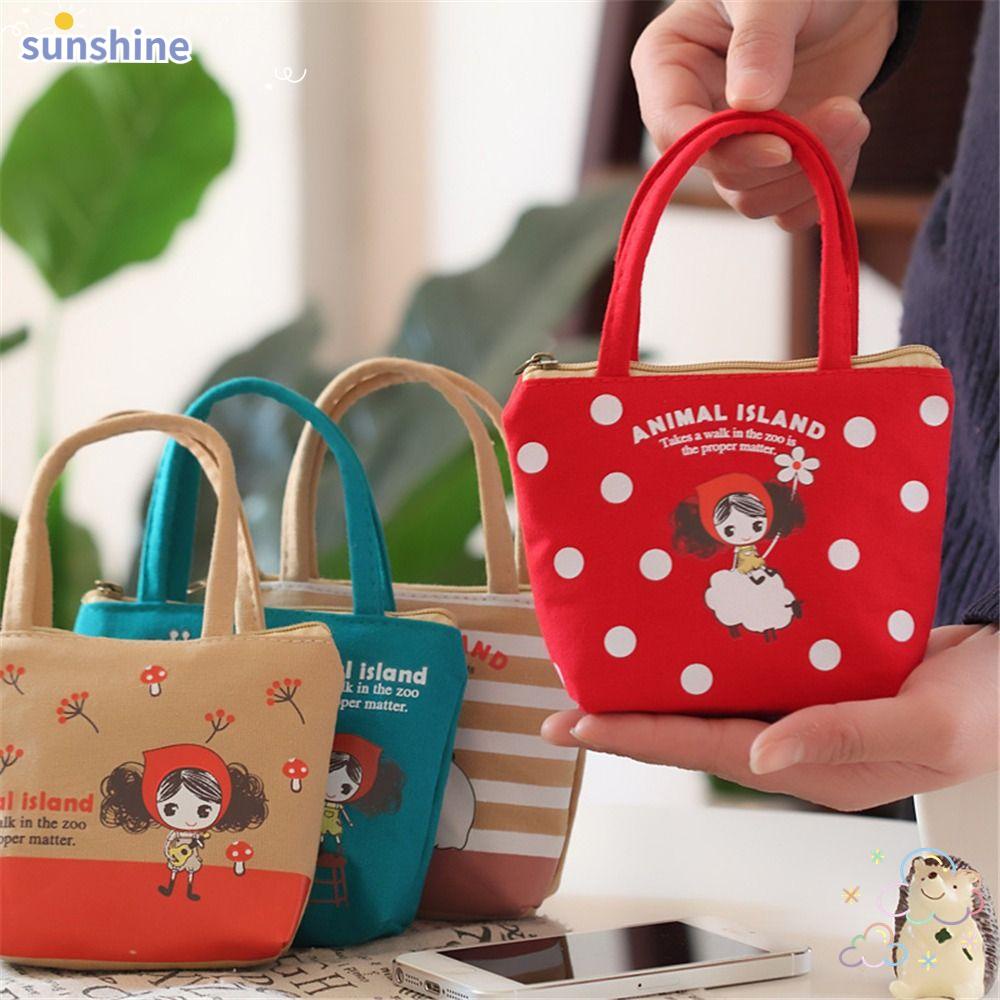 Ssunshine กระเป๋าใส่เหรียญ กระเป๋าเครื่องสําอาง ผ้าแคนวาส สีม่วง น่ารัก