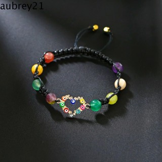 Aubrey1 สร้อยข้อมือ เชือกถัก จี้รูปตาปีศาจ หัวใจ แฮนด์เมด สไตล์วินเทจ