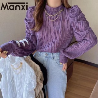 Manxi เสื้อเชิ้ตผู้หญิง เสื้อสาวอวบ สะดวกสบาย  มีความรู้สึกของการออกแบบ  A95K016T